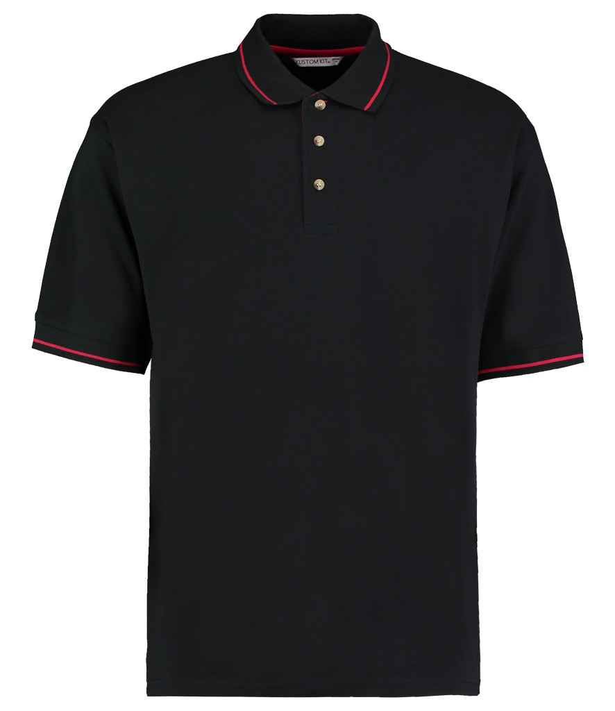 Kustom Kit St Mellion Tipped Cotton Pique Polo Shirt in Black Red by Kustom Kit — Custom branded clothing by Print Press, featuring premium embroidery produced in our specialist print lab in the UK.