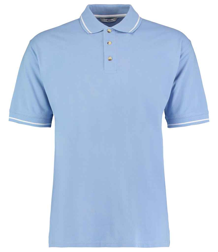 Kustom Kit St Mellion Tipped Cotton Pique Polo Shirt in Light Blue White by Kustom Kit — Custom branded clothing by Print Press, featuring premium embroidery produced in our specialist print lab in the UK.