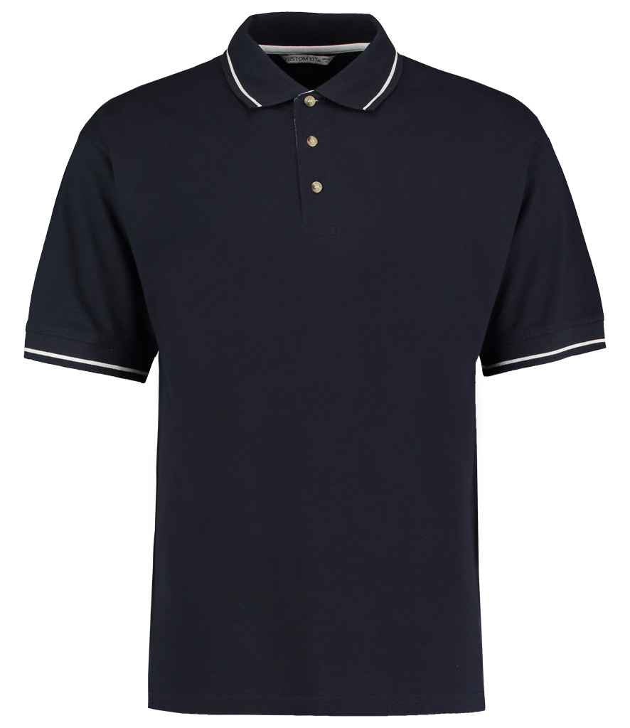 Kustom Kit St Mellion Tipped Cotton Pique Polo Shirt in Navy White by Kustom Kit — Custom branded clothing by Print Press, featuring premium embroidery produced in our specialist print lab in the UK.