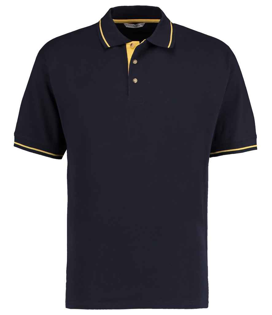 Kustom Kit St Mellion Tipped Cotton Pique Polo Shirt in Navy Yellow by Kustom Kit — Custom branded clothing by Print Press, featuring premium embroidery produced in our specialist print lab in the UK.