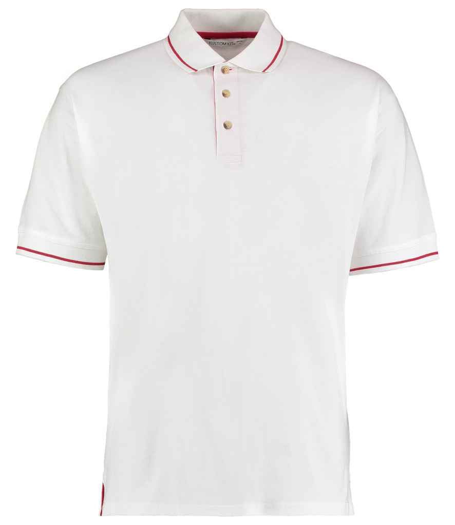 Kustom Kit St Mellion Tipped Cotton Pique Polo Shirt in White Red by Kustom Kit — Custom branded clothing by Print Press, featuring premium embroidery produced in our specialist print lab in the UK.