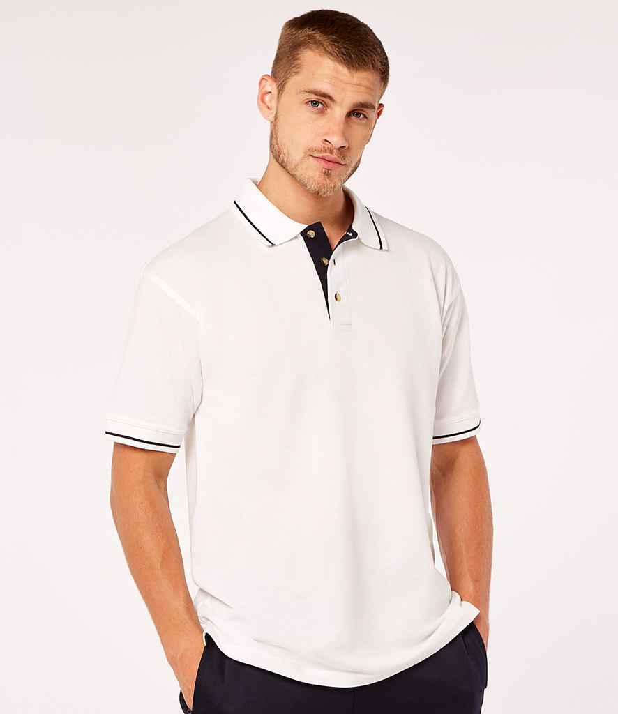 Kustom Kit St Mellion Tipped Cotton Pique Polo Shirt in White Navy by Kustom Kit — Custom branded clothing by Print Press, featuring premium embroidery produced in our specialist print lab in the UK.