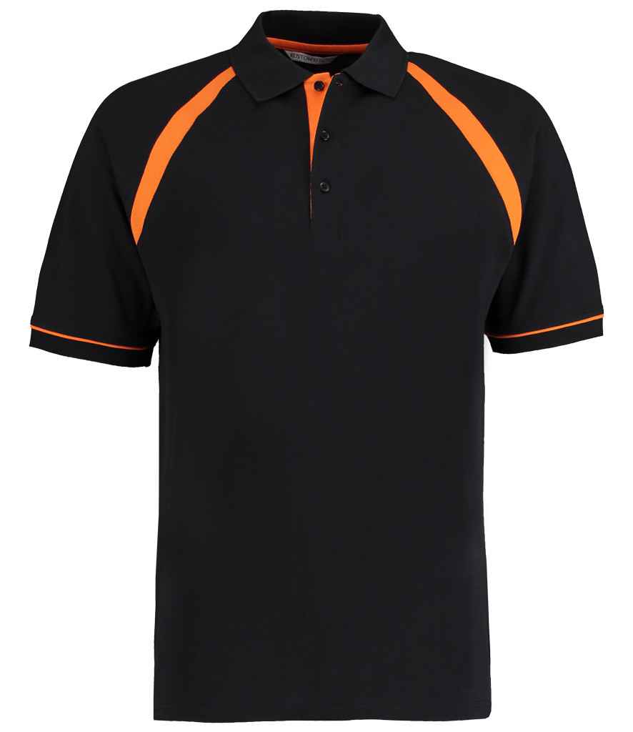 Kustom Kit Oak Hill Cotton Pique Polo Shirt in Black Orange by Kustom Kit — Custom branded clothing by Print Press, featuring premium embroidery produced in our specialist print lab in the UK.
