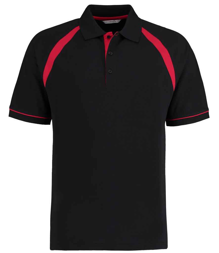 Kustom Kit Oak Hill Cotton Pique Polo Shirt in Black Bright Red by Kustom Kit — Custom branded clothing by Print Press, featuring premium embroidery produced in our specialist print lab in the UK.