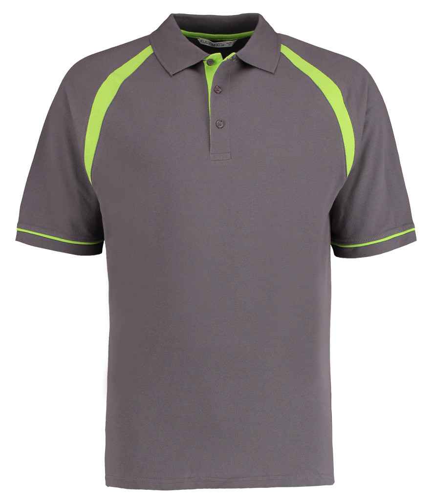 Kustom Kit Oak Hill Cotton Pique Polo Shirt in Charcoal Lime Green by Kustom Kit — Custom branded clothing by Print Press, featuring premium embroidery produced in our specialist print lab in the UK.
