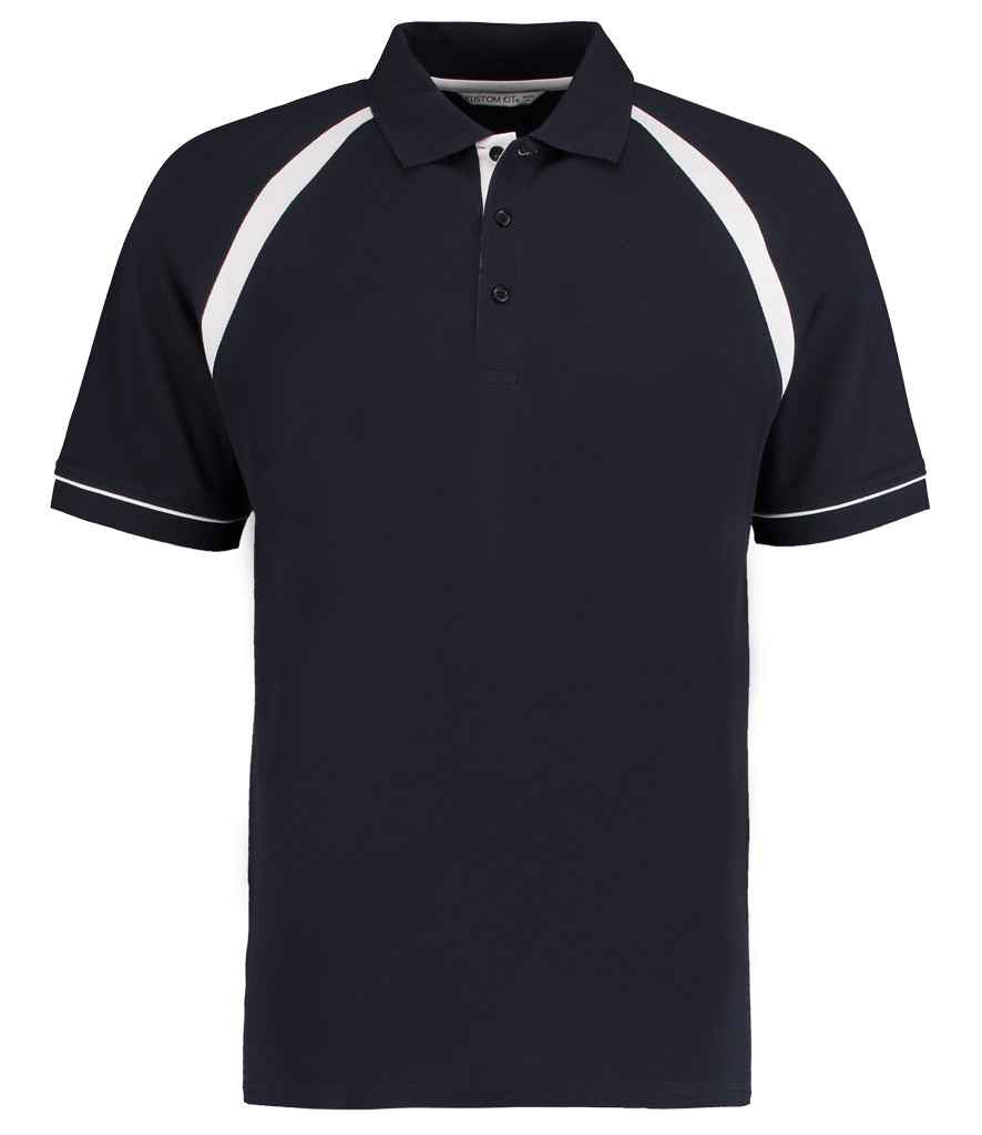 Kustom Kit Oak Hill Cotton Pique Polo Shirt in Navy White by Kustom Kit — Custom branded clothing by Print Press, featuring premium embroidery produced in our specialist print lab in the UK.