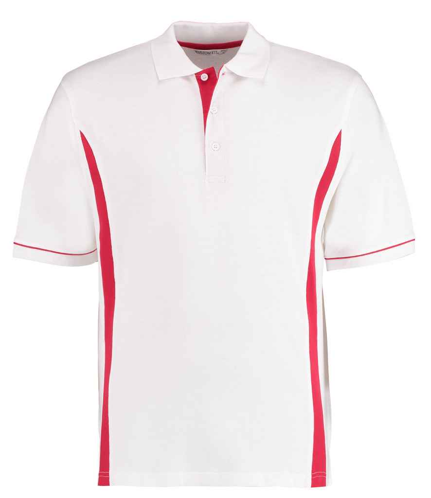 Kustom Kit Scottsdale Cotton Pique Polo Shirt in White Red by Kustom Kit — Custom branded clothing by Print Press, featuring premium embroidery produced in our specialist print lab in the UK.