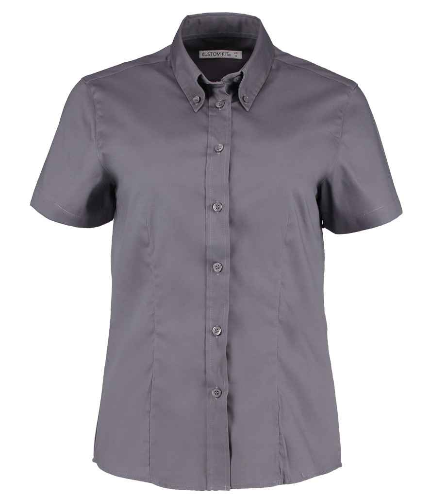 Kustom Kit Ladies Premium Short Sleeve Tailored Oxford Shirt in by Kustom Kit — Custom branded clothing by Print Press, featuring premium embroidery produced in our specialist print lab in the UK.
