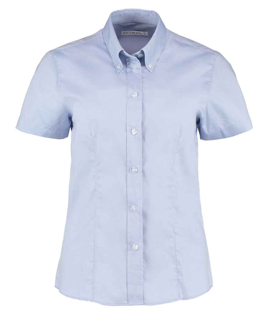 Kustom Kit Ladies Premium Short Sleeve Tailored Oxford Shirt in Light Blue by Kustom Kit — Custom branded clothing by Print Press, featuring premium embroidery produced in our specialist print lab in the UK.