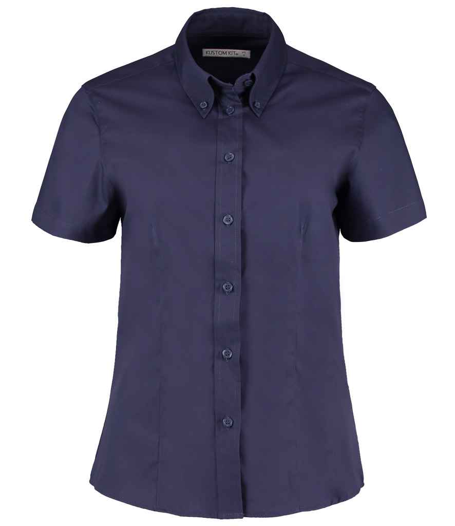 Kustom Kit Ladies Premium Short Sleeve Tailored Oxford Shirt in Midnight Navy by Kustom Kit — Custom branded clothing by Print Press, featuring premium embroidery produced in our specialist print lab in the UK.
