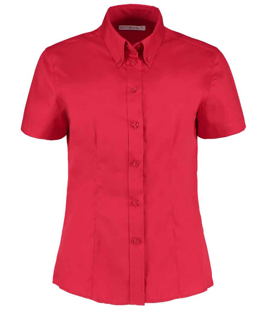 Kustom Kit Ladies Premium Short Sleeve Tailored Oxford Shirt in Red by Kustom Kit — Custom branded clothing by Print Press, featuring premium embroidery produced in our specialist print lab in the UK.