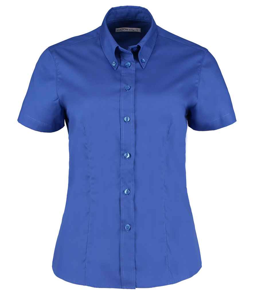 Kustom Kit Ladies Premium Short Sleeve Tailored Oxford Shirt in Royal Blue by Kustom Kit — Custom branded clothing by Print Press, featuring premium embroidery produced in our specialist print lab in the UK.