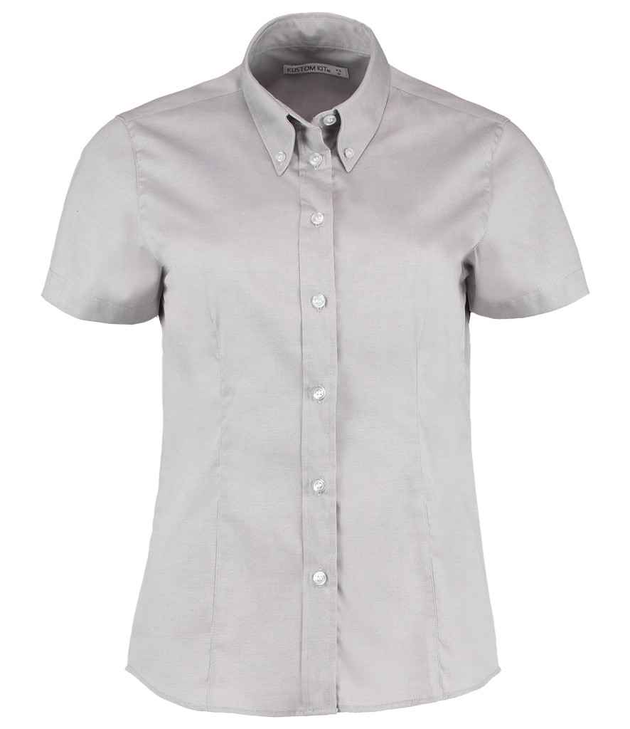 Kustom Kit Ladies Premium Short Sleeve Tailored Oxford Shirt in Silver by Kustom Kit — Custom branded clothing by Print Press, featuring premium embroidery produced in our specialist print lab in the UK.
