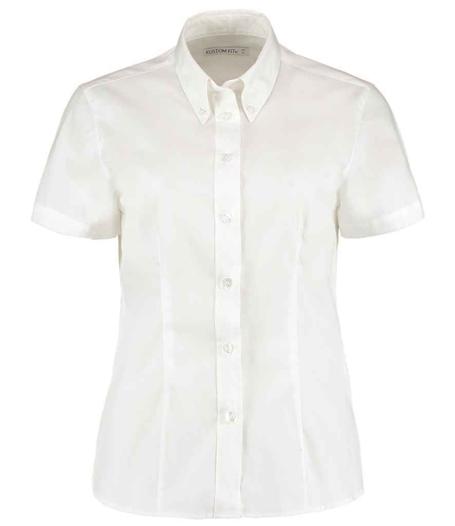 Kustom Kit Ladies Premium Short Sleeve Tailored Oxford Shirt in White by Kustom Kit — Custom branded clothing by Print Press, featuring premium embroidery produced in our specialist print lab in the UK.