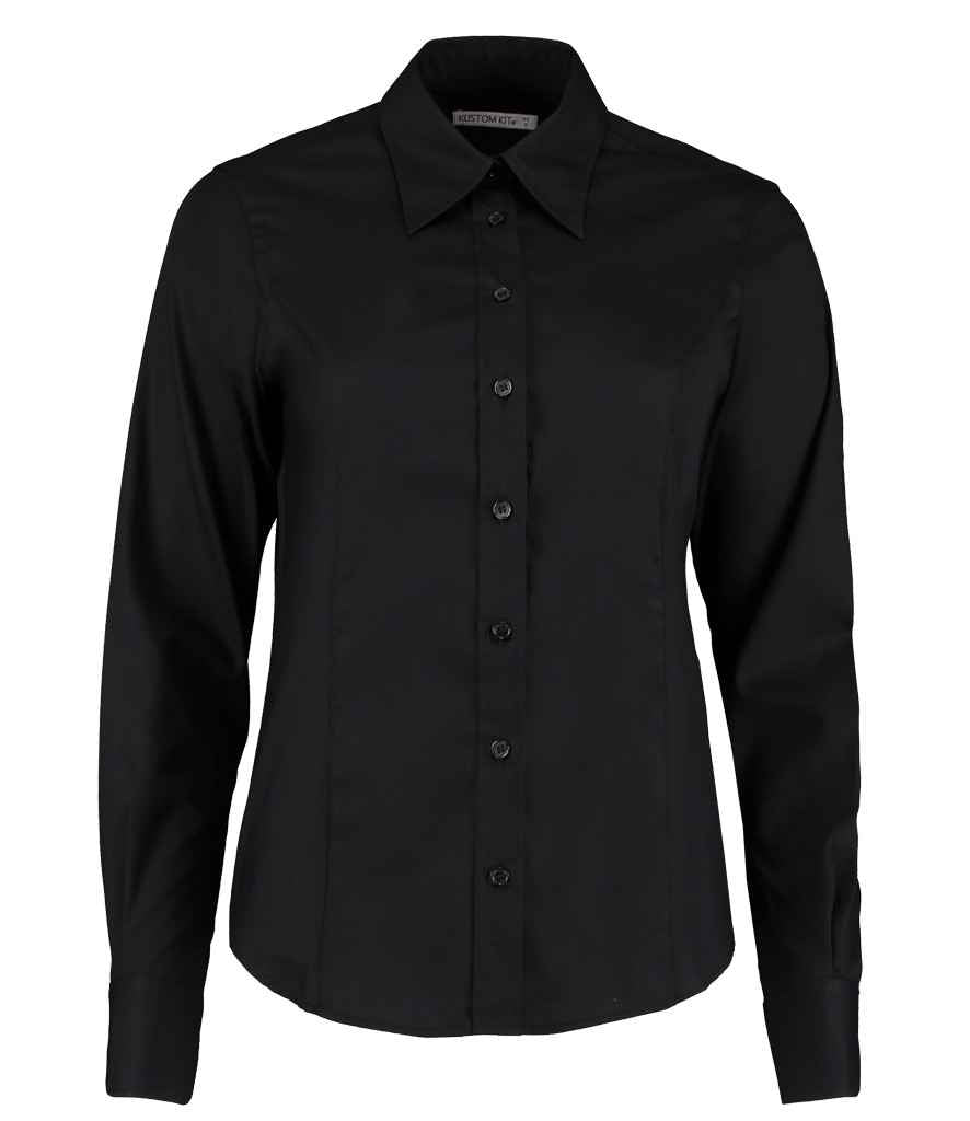 Kustom Kit Ladies Premium Long Sleeve Tailored Oxford Shirt in Black by Kustom Kit — Custom branded clothing by Print Press, featuring premium embroidery produced in our specialist print lab in the UK.