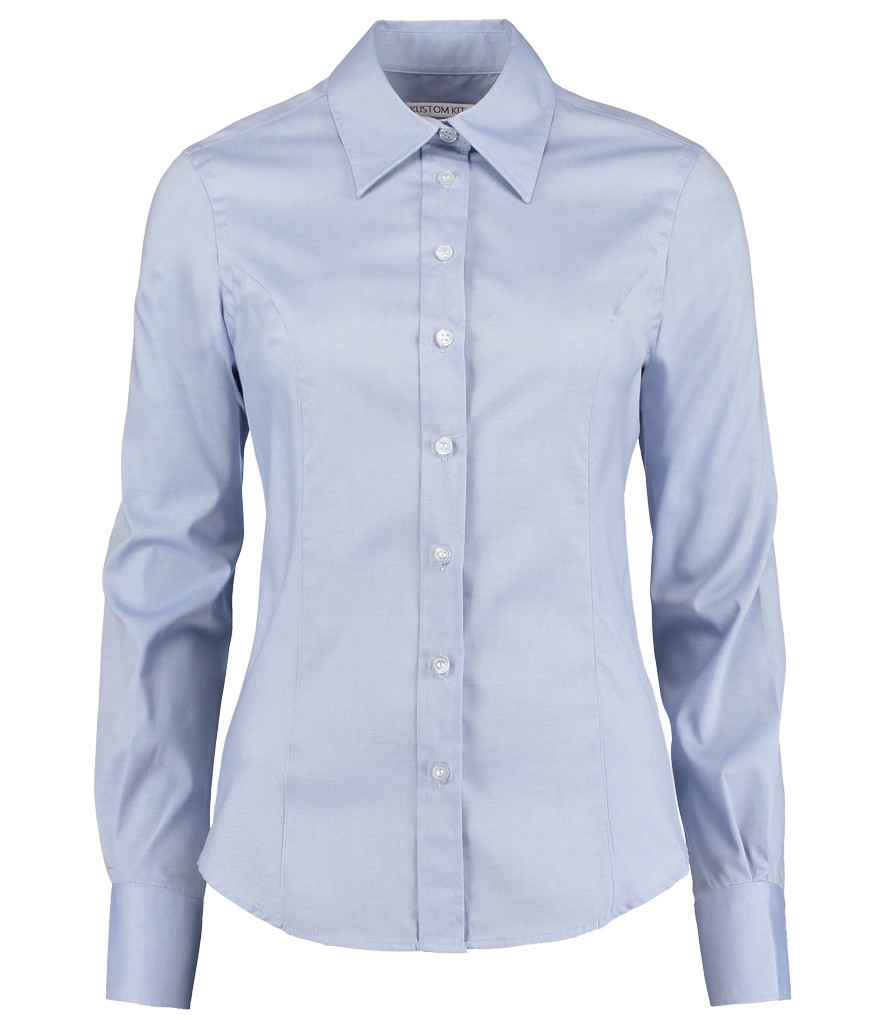 Kustom Kit Ladies Premium Long Sleeve Tailored Oxford Shirt in Light Blue by Kustom Kit — Custom branded clothing by Print Press, featuring premium embroidery produced in our specialist print lab in the UK.