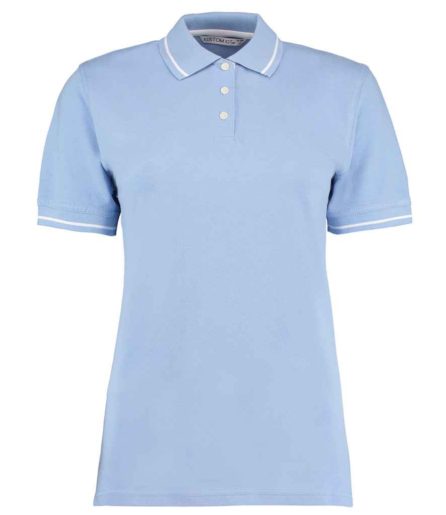 Kustom Kit Ladies St Mellion Tipped Cotton Pique Polo Shirt in Light Blue White by Kustom Kit — Custom branded clothing by Print Press, featuring premium embroidery produced in our specialist print lab in the UK.