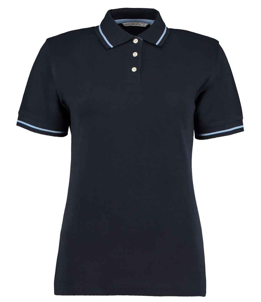Kustom Kit Ladies St Mellion Tipped Cotton Pique Polo Shirt in Navy Light Blue by Kustom Kit — Custom branded clothing by Print Press, featuring premium embroidery produced in our specialist print lab in the UK.