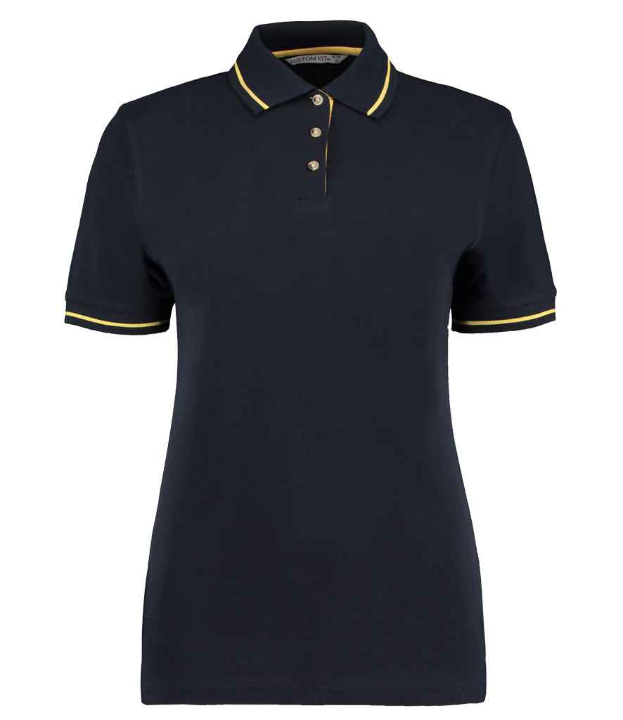 Kustom Kit Ladies St Mellion Tipped Cotton Pique Polo Shirt in Navy Yellow by Kustom Kit — Custom branded clothing by Print Press, featuring premium embroidery produced in our specialist print lab in the UK.