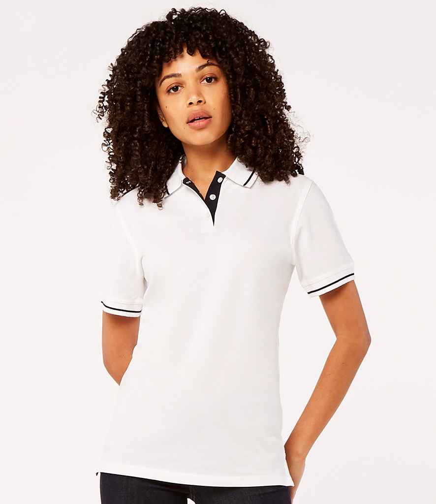 Kustom Kit Ladies St Mellion Tipped Cotton Pique Polo Shirt in White Navy by Kustom Kit — Custom branded clothing by Print Press, featuring premium embroidery produced in our specialist print lab in the UK.