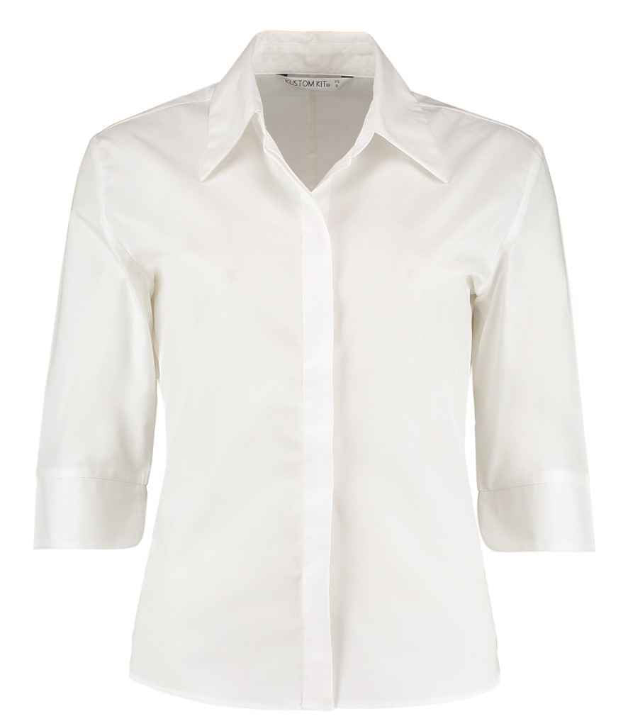 Kustom Kit Ladies 3/4 Sleeve Tailored Continental Shirt in by Kustom Kit — Custom branded clothing by Print Press, featuring premium embroidery produced in our specialist print lab in the UK.