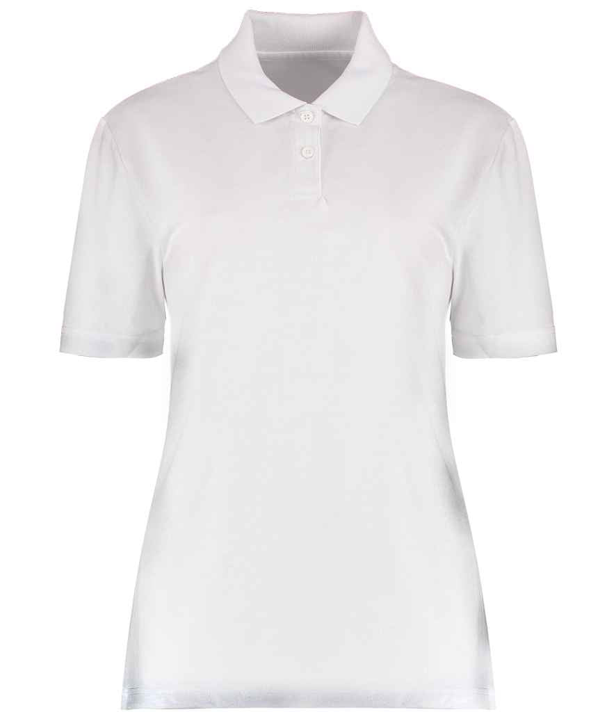 Kustom Kit Ladies Regular Fit Workforce Pique Polo Shirt in White by Kustom Kit — Custom branded clothing by Print Press, featuring premium embroidery produced in our specialist print lab in the UK.