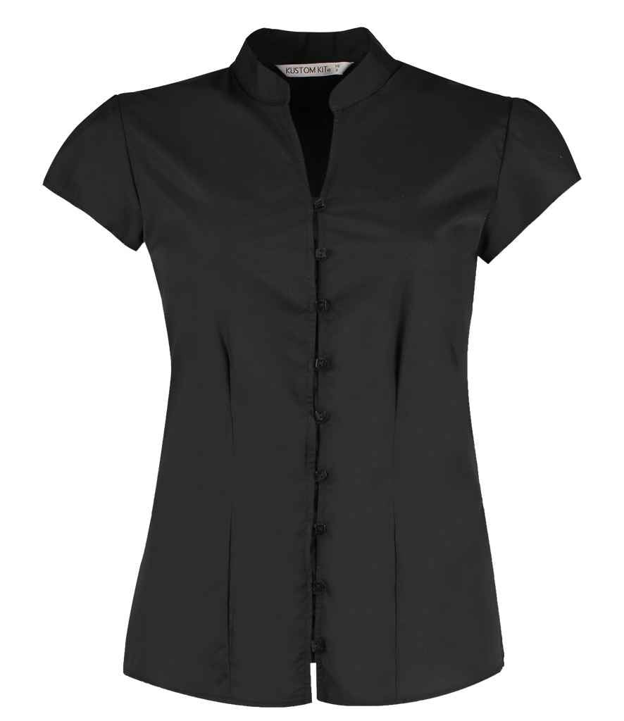 Kustom Kit Ladies Cap Sleeve V Neck Tailored Continental Blouse in Black by Kustom Kit — Custom branded clothing by Print Press, featuring premium embroidery produced in our specialist print lab in the UK.
