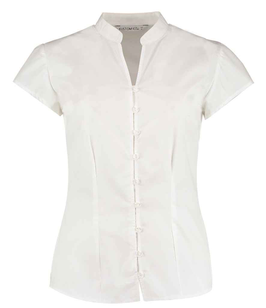 Kustom Kit Ladies Cap Sleeve V Neck Tailored Continental Blouse in by Kustom Kit — Custom branded clothing by Print Press, featuring premium embroidery produced in our specialist print lab in the UK.