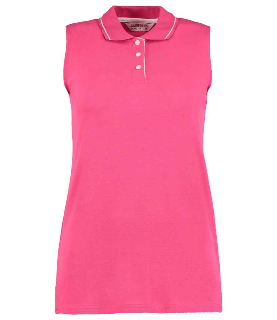Kustom Kit Ladies Proactive Sleeveless Cotton Pique Polo Shirt in Raspberry White by Kustom Kit — Custom branded clothing by Print Press, featuring premium embroidery produced in our specialist print lab in the UK.