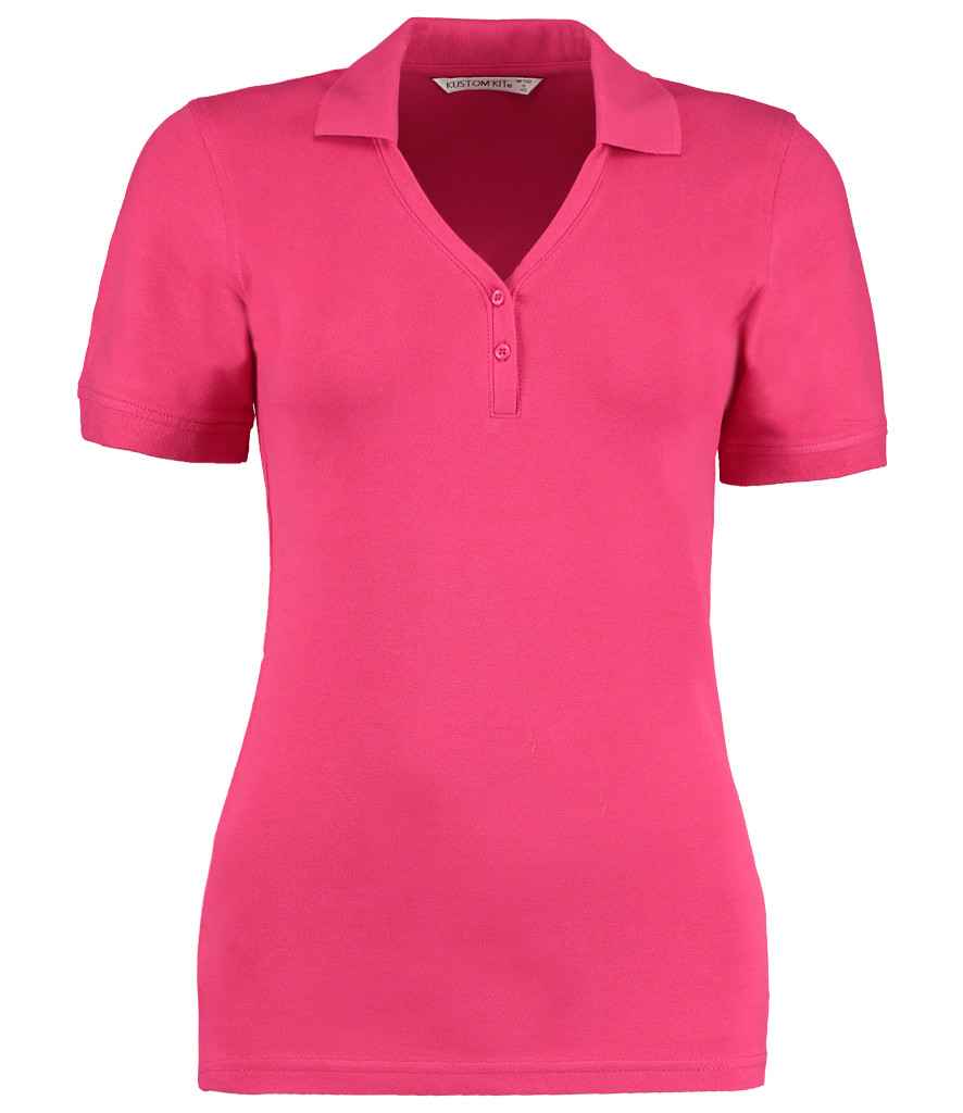 Kustom Kit Sophia Comfortec V Neck Polo Shirt in Raspberry by Kustom Kit — Custom branded clothing by Print Press, featuring premium embroidery produced in our specialist print lab in the UK.