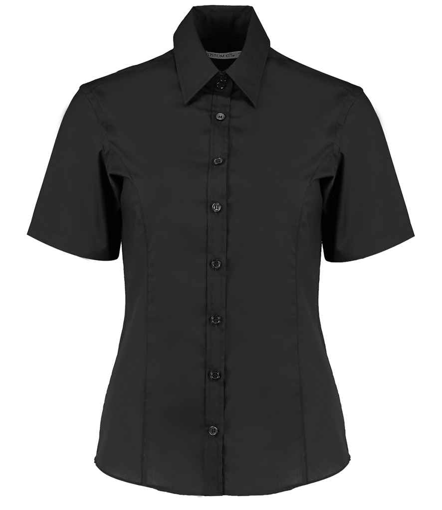 Kustom Kit Ladies Short Sleeve Tailored Business Shirt in Black by Kustom Kit — Custom branded clothing by Print Press, featuring premium embroidery produced in our specialist print lab in the UK.