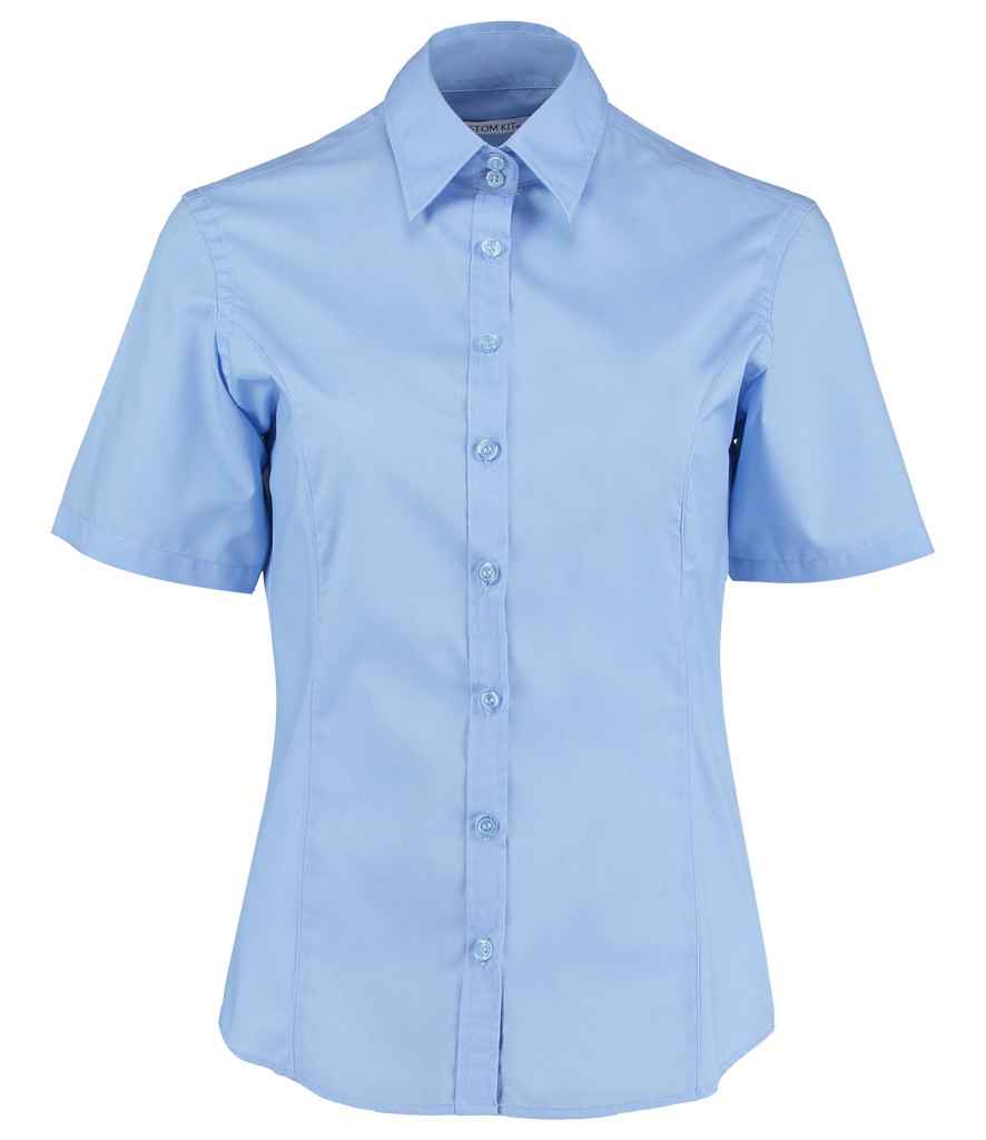 Kustom Kit Ladies Short Sleeve Tailored Business Shirt in Light Blue by Kustom Kit — Custom branded clothing by Print Press, featuring premium embroidery produced in our specialist print lab in the UK.