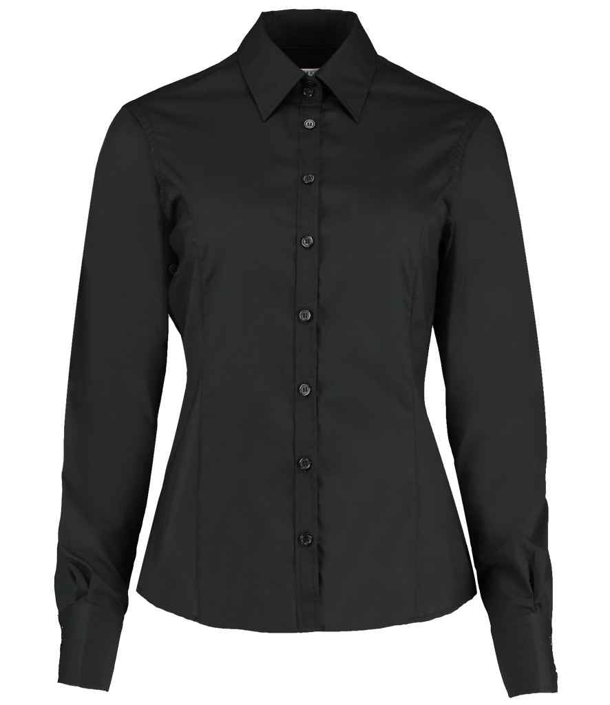 Kustom Kit Ladies Long Sleeve Tailored Business Shirt in Black by Kustom Kit — Custom branded clothing by Print Press, featuring premium embroidery produced in our specialist print lab in the UK.