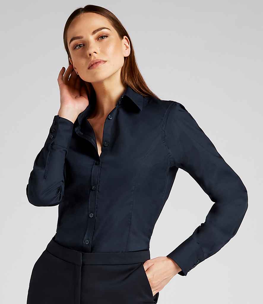 Kustom Kit Ladies Long Sleeve Tailored Business Shirt in Dark Navy by Kustom Kit — Custom branded clothing by Print Press, featuring premium embroidery produced in our specialist print lab in the UK.