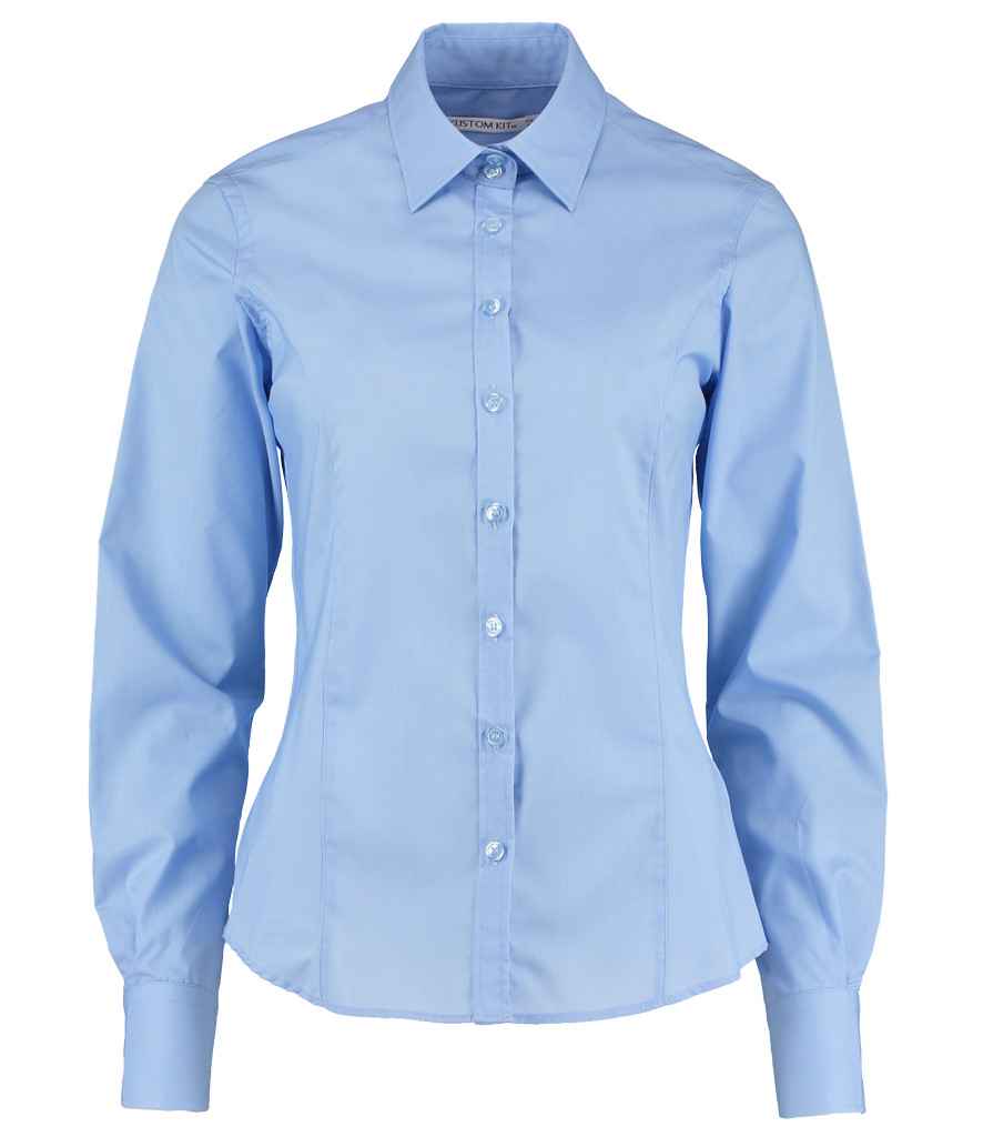 Kustom Kit Ladies Long Sleeve Tailored Business Shirt in Light Blue by Kustom Kit — Custom branded clothing by Print Press, featuring premium embroidery produced in our specialist print lab in the UK.