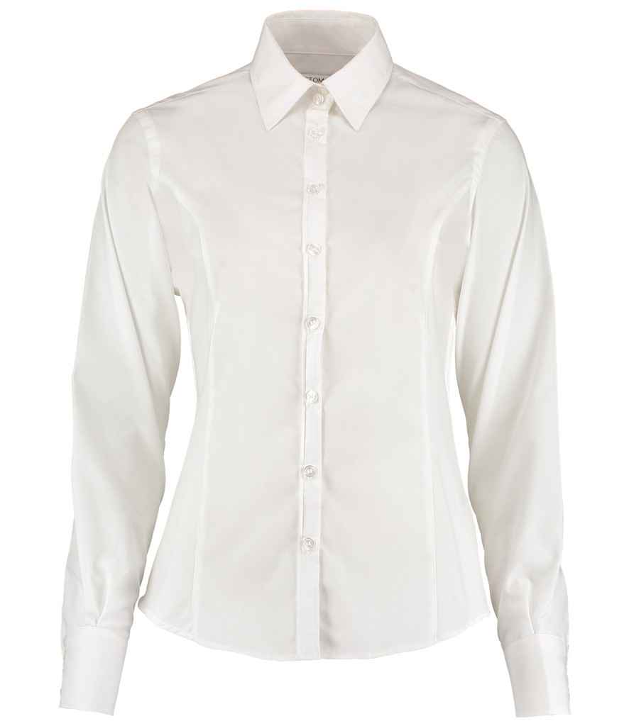 Kustom Kit Ladies Long Sleeve Tailored Business Shirt in White by Kustom Kit — Custom branded clothing by Print Press, featuring premium embroidery produced in our specialist print lab in the UK.