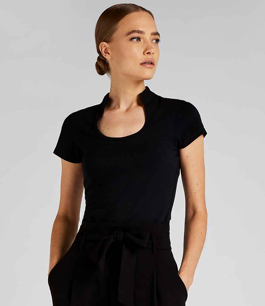 Kustom Kit Ladies Keyhole Neck Corporate Top in Black by Kustom Kit — Custom branded clothing by Print Press, featuring premium embroidery produced in our specialist print lab in the UK.