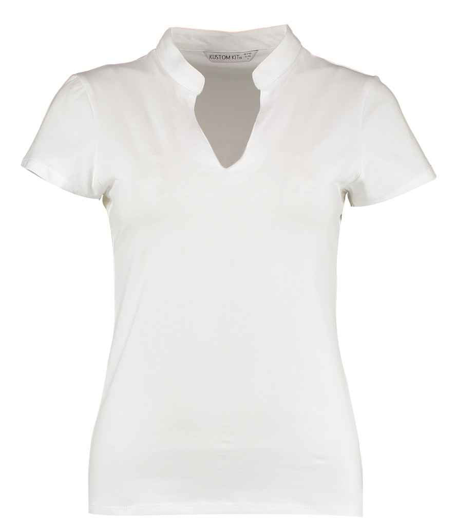 Kustom Kit Ladies V Neck Corporate Top in White by Kustom Kit — Custom branded clothing by Print Press, featuring premium embroidery produced in our specialist print lab in the UK.
