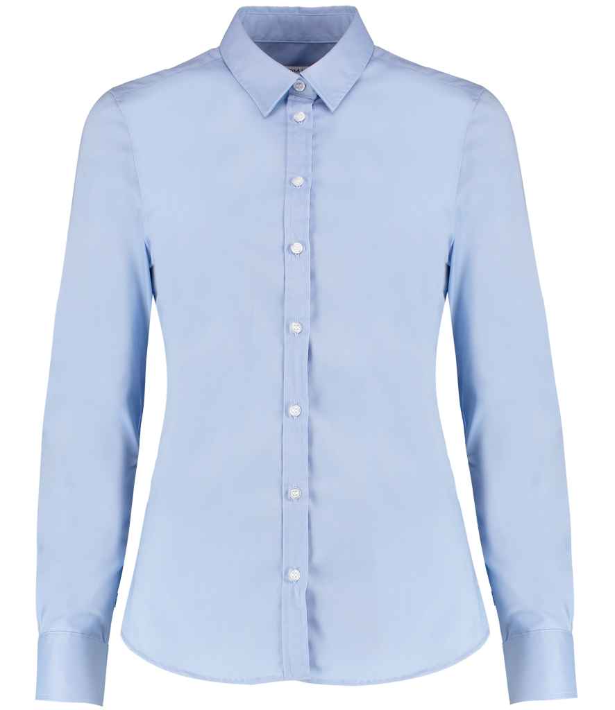 Kustom Kit Ladies Long Sleeve Tailored Stretch Oxford Shirt in by Kustom Kit — Custom branded clothing by Print Press, featuring premium embroidery produced in our specialist print lab in the UK.