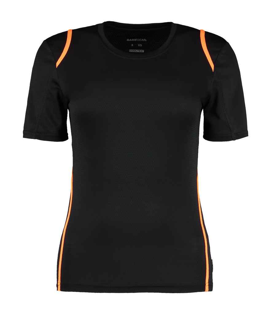 Gamegear Ladies CooltexT-Shirt in Black Fluorescent Orange by Gamegear — Custom branded clothing by Print Press, featuring premium embroidery produced in our specialist print lab in the UK.
