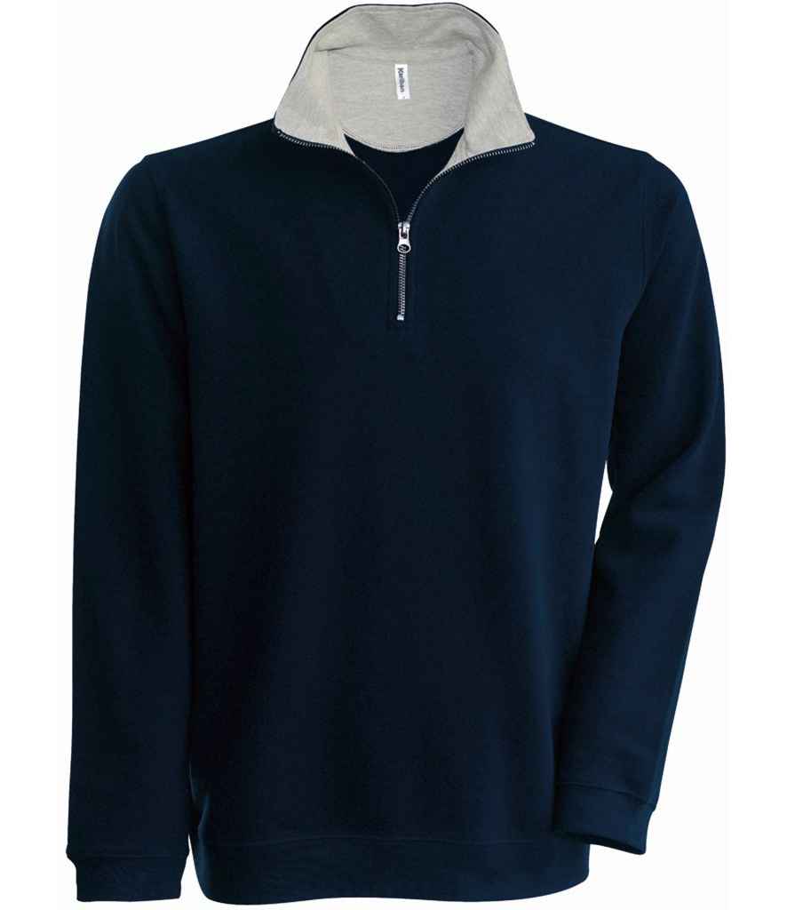 Kariban Trucker Zip Neck Sweatshirt in Navy Heather Grey by Kariban — Custom branded clothing by Print Press, featuring premium embroidery produced in our specialist print lab in the UK.