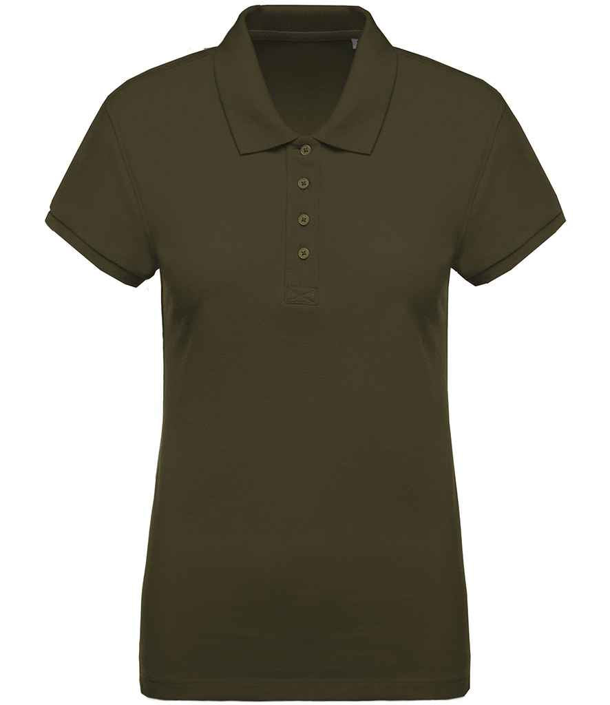 Kariban Ladies Organic Pique Polo Shirt in Moss Green by Kariban — Custom branded clothing by Print Press, featuring premium embroidery produced in our specialist print lab in the UK.