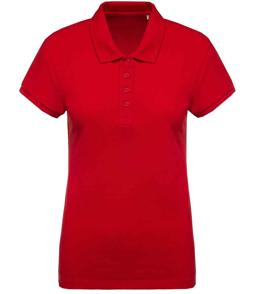 Kariban Ladies Organic Pique Polo Shirt in Red by Kariban — Custom branded clothing by Print Press, featuring premium embroidery produced in our specialist print lab in the UK.