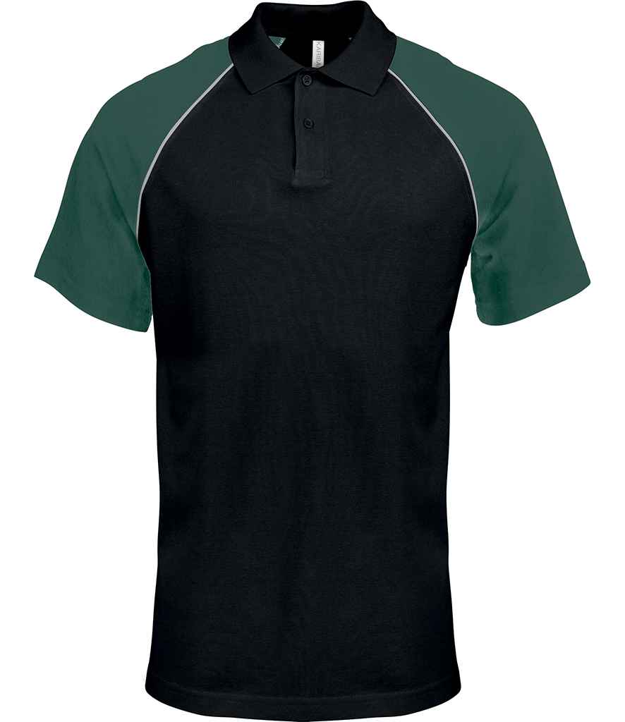 Kariban Baseball Cotton Pique Polo Shirt in Black Green by Kariban — Custom branded clothing by Print Press, featuring premium embroidery produced in our specialist print lab in the UK.