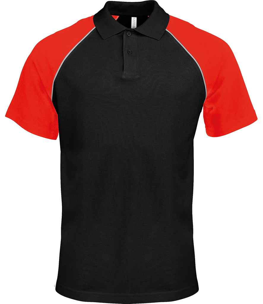 Kariban Baseball Cotton Pique Polo Shirt in Black Red by Kariban — Custom branded clothing by Print Press, featuring premium embroidery produced in our specialist print lab in the UK.