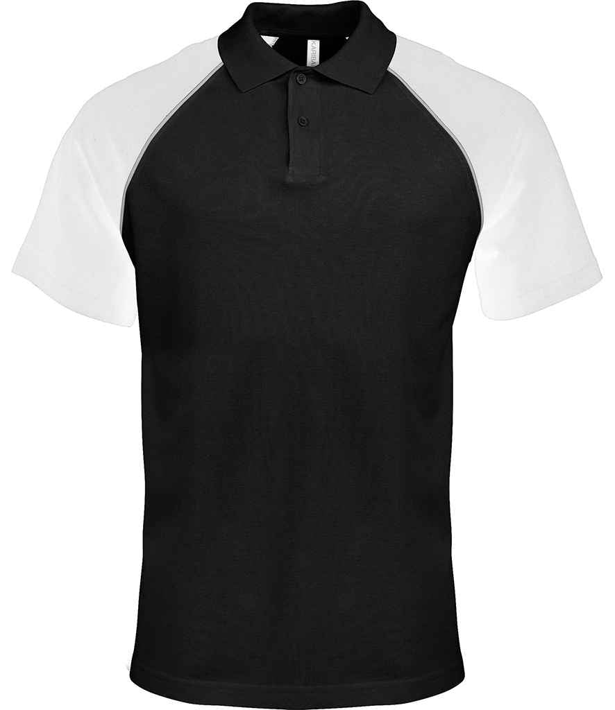 Kariban Baseball Cotton Pique Polo Shirt in Black White by Kariban — Custom branded clothing by Print Press, featuring premium embroidery produced in our specialist print lab in the UK.