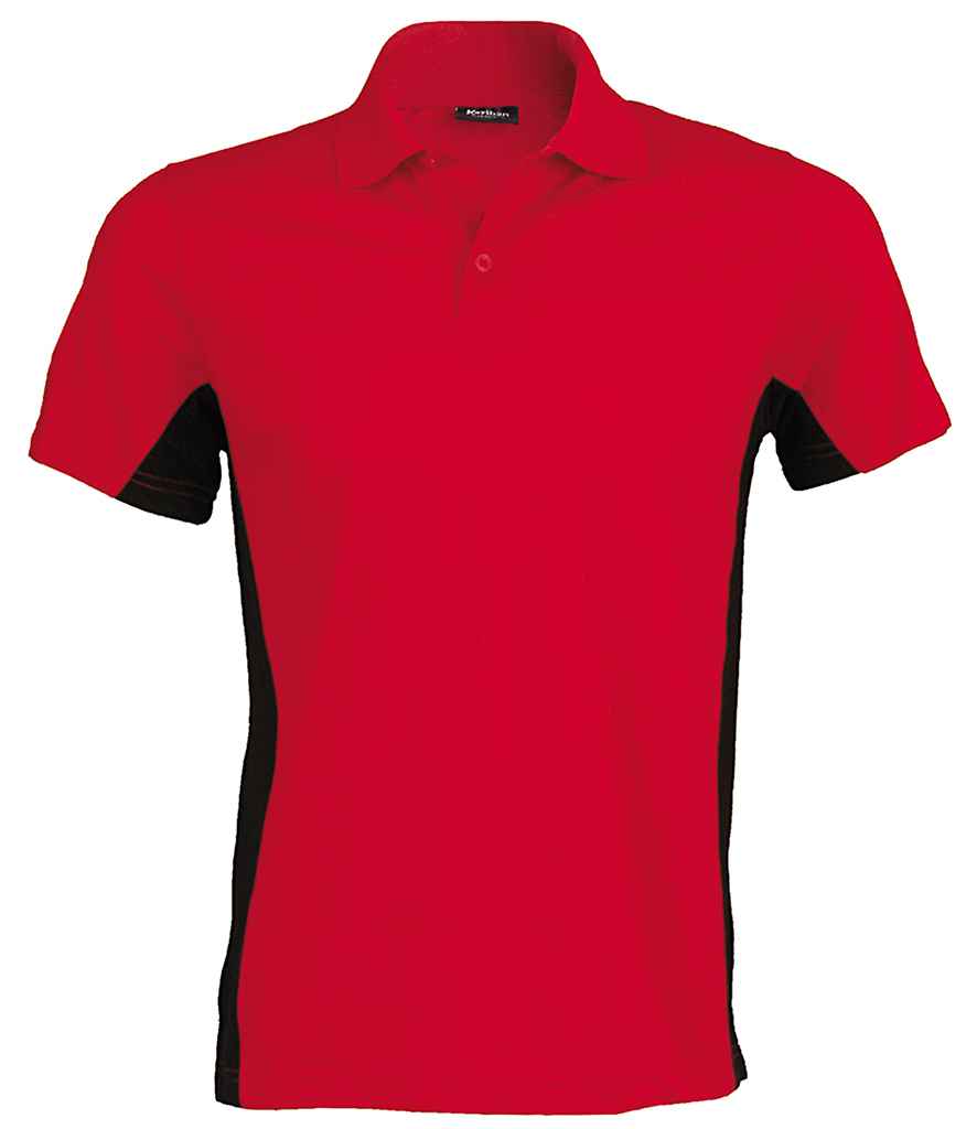Kariban Flag Poly/Cotton Pique Polo Shirt in Red Black by Kariban — Custom branded clothing by Print Press, featuring premium embroidery produced in our specialist print lab in the UK.