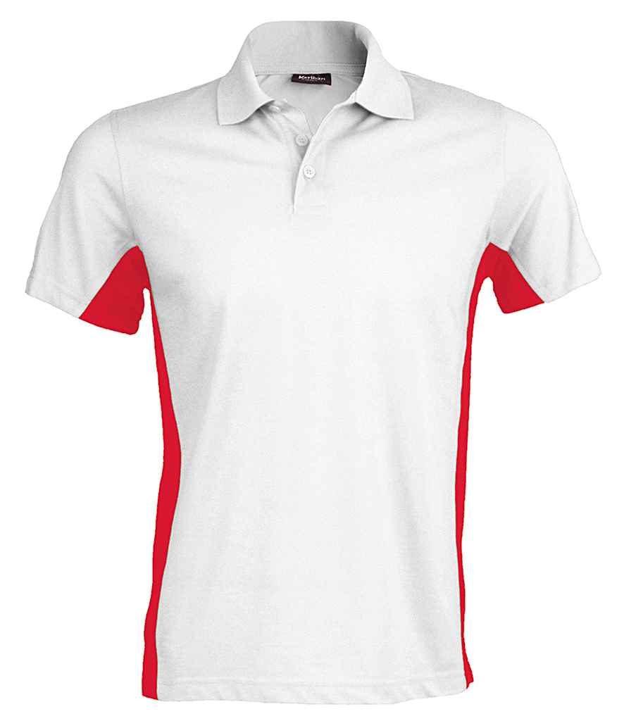 Kariban Flag Poly/Cotton Pique Polo Shirt in White Red by Kariban — Custom branded clothing by Print Press, featuring premium embroidery produced in our specialist print lab in the UK.