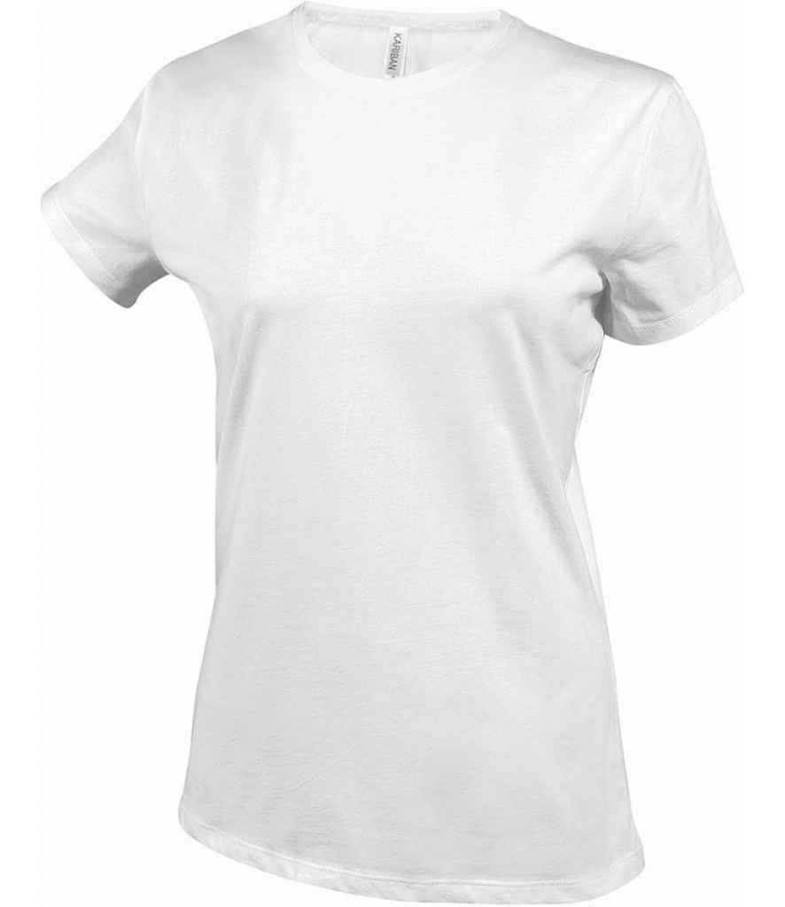 Kariban Ladies Crew Neck T-Shirt in White by Kariban — Custom branded clothing by Print Press, featuring premium embroidery produced in our specialist print lab in the UK.