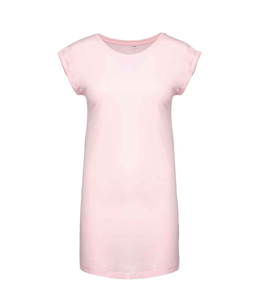 Kariban Ladies T-Shirt Dress in Pale Pink by Kariban — Custom branded clothing by Print Press, featuring premium embroidery produced in our specialist print lab in the UK.